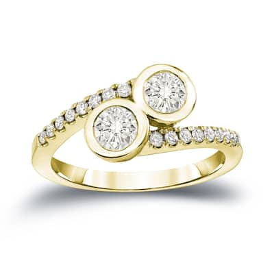 Auriya 14k Gold 3/4ct TDW Round 2-Stone Diamond Bezel Engagement Ring