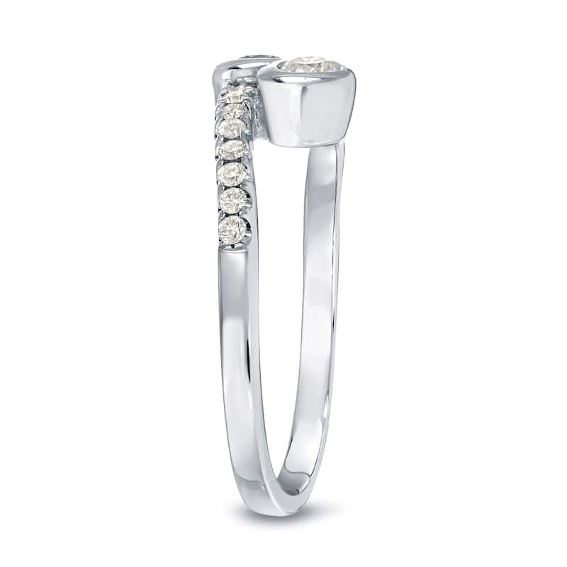 Auriya 14k Gold 1ct TDW Round 2-Stone Diamond Bezel Engagement Ring