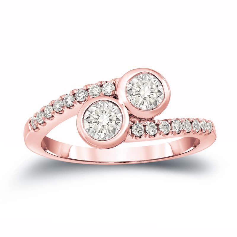 Auriya 14k Gold 1ct TDW Round 2-Stone Diamond Bezel Engagement Ring