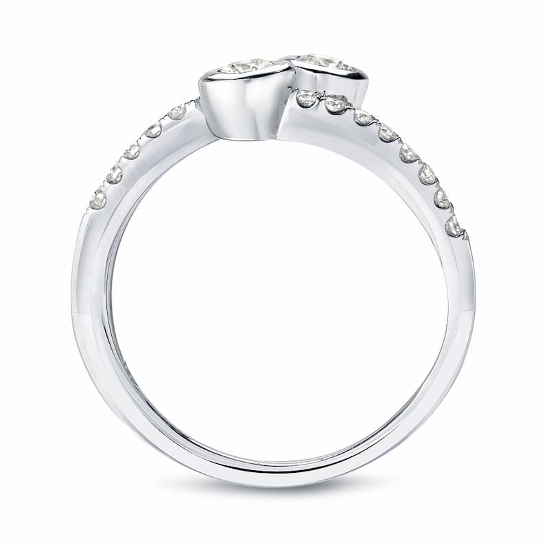 Auriya 14k Gold 1ct TDW Round 2-Stone Diamond Bezel Engagement Ring