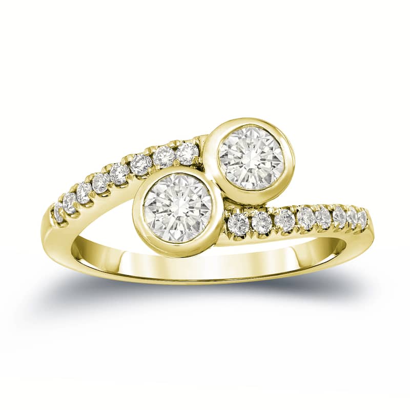 Auriya 14k Gold 1ct TDW Round 2-Stone Diamond Bezel Engagement Ring