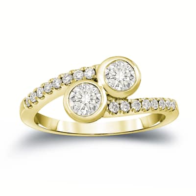 Auriya 14k Gold 1ct TDW Round 2-Stone Diamond Bezel Engagement Ring