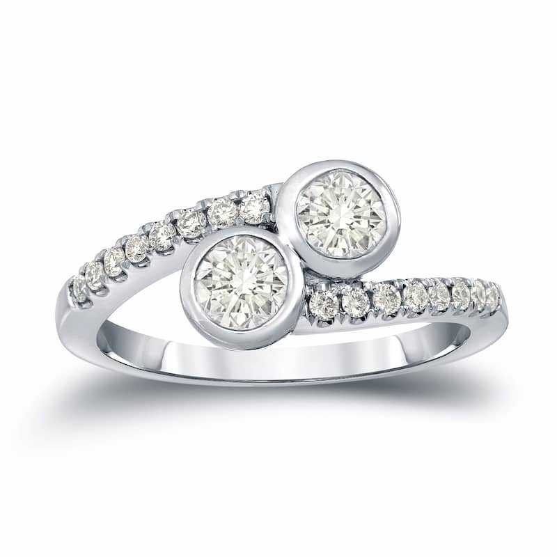 Auriya 14k Gold 1ct TDW Round 2-Stone Diamond Bezel Engagement Ring