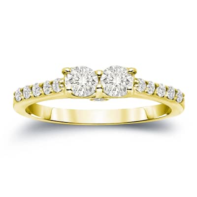 Auriya 14k Gold 1ct TDW Round 2-Stone Diamond Engagement Ring
