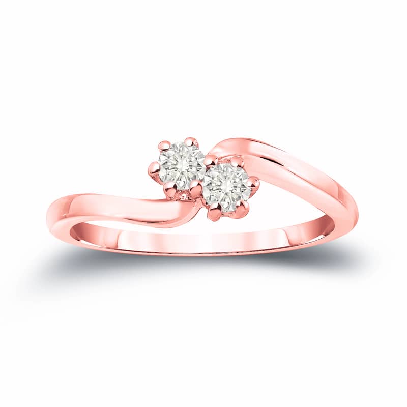 Auriya Round 1/4ctw 2 Stone Diamond Engagement Ring 14k Gold - Rose - 4