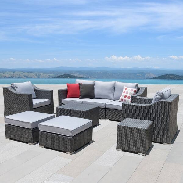 Corvus Martinka 9 Piece Grey Wicker Patio Furniture Set With Grey Wicker Patio Furniture Set