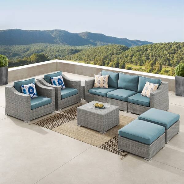 Corvus Martinka 9 Piece Grey Wicker Patio Furniture Set With Grey Wicker Patio Furniture Set