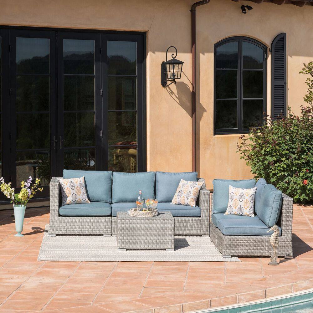 Corvus Martinka 6pc. Outdoor Grey Wicker Sectional Set On Sale Bed