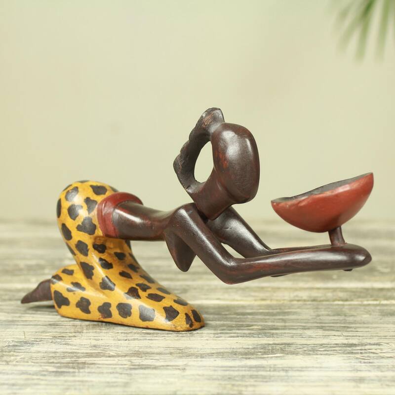 Handcrafted Sese Wood 'An Offering' Sculpture (Ghana) - 6" H x 11.75" W x 2.8" D