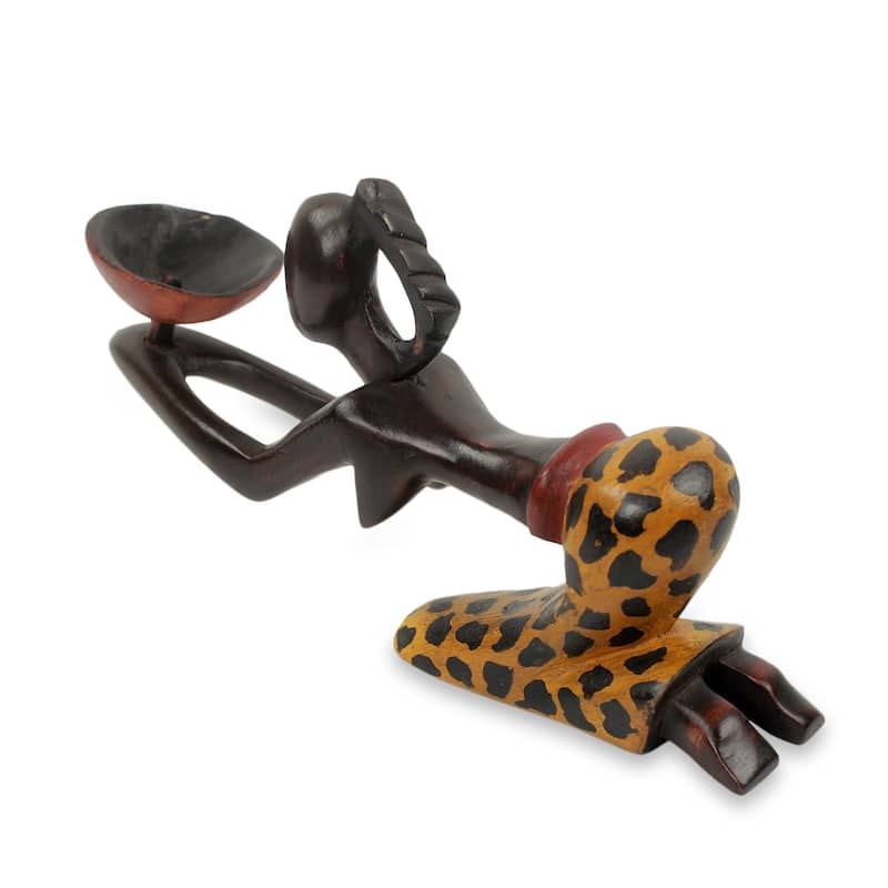 Handcrafted Sese Wood 'An Offering' Sculpture (Ghana) - 6" H x 11.75" W x 2.8" D