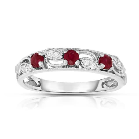Noray Designs 14K White Gold .30ct TGW Ruby & Diamond Stackable Ring (G-H, SI1-SI2) - Red