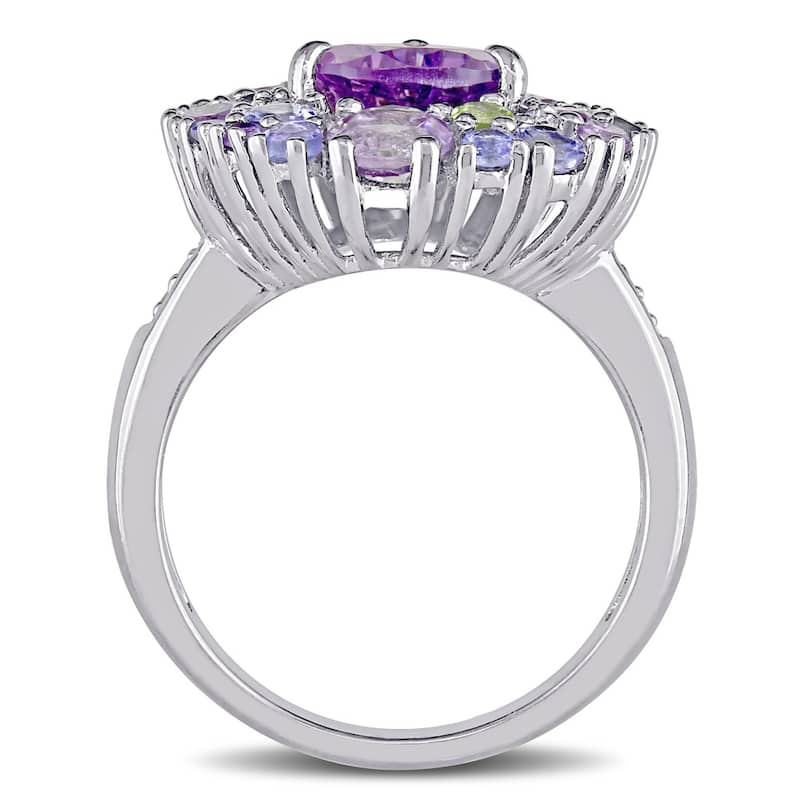 Miadora Tanzanite Rose de France Peridot Amethyst and Diamond Accent Pear-Cut Cluster Cocktail Ring