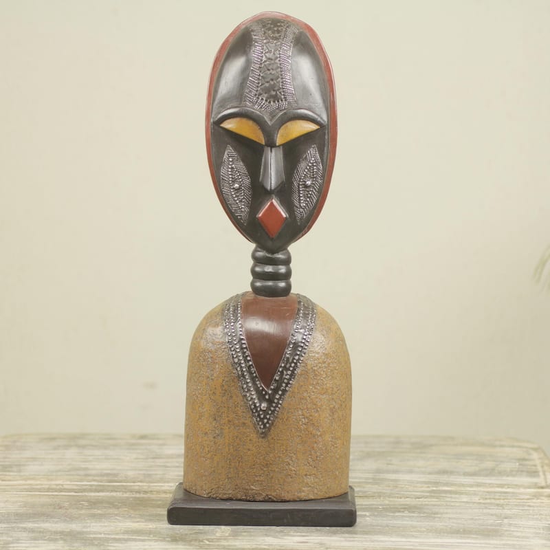 Handmade Togbe Sese Wood Sculpture (Ghana) - 18" H x 6.5" W x 4.1" D