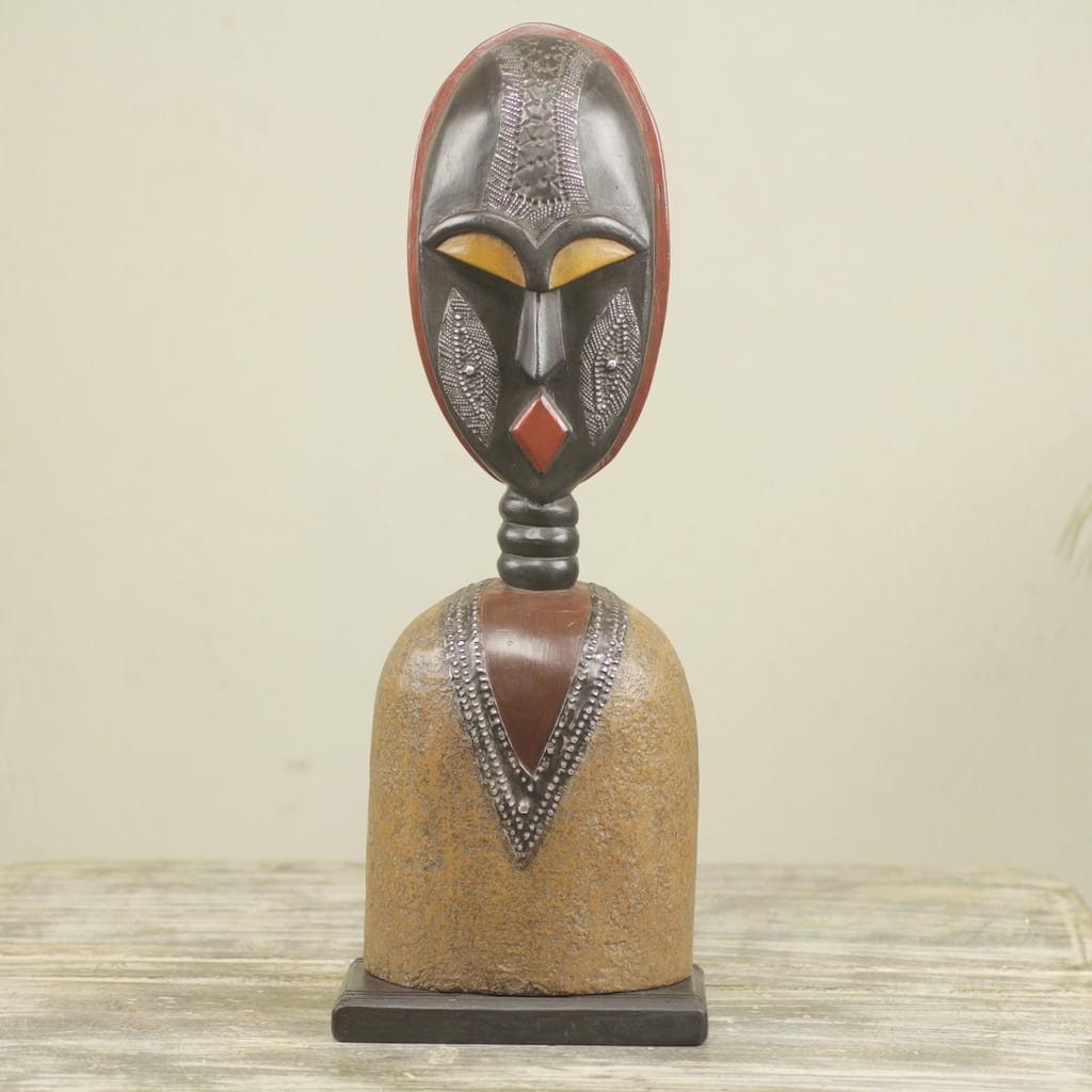 Handmade Togbe Sese Wood Sculpture (Ghana) - 18" H x 6.5" W x 4.1" D