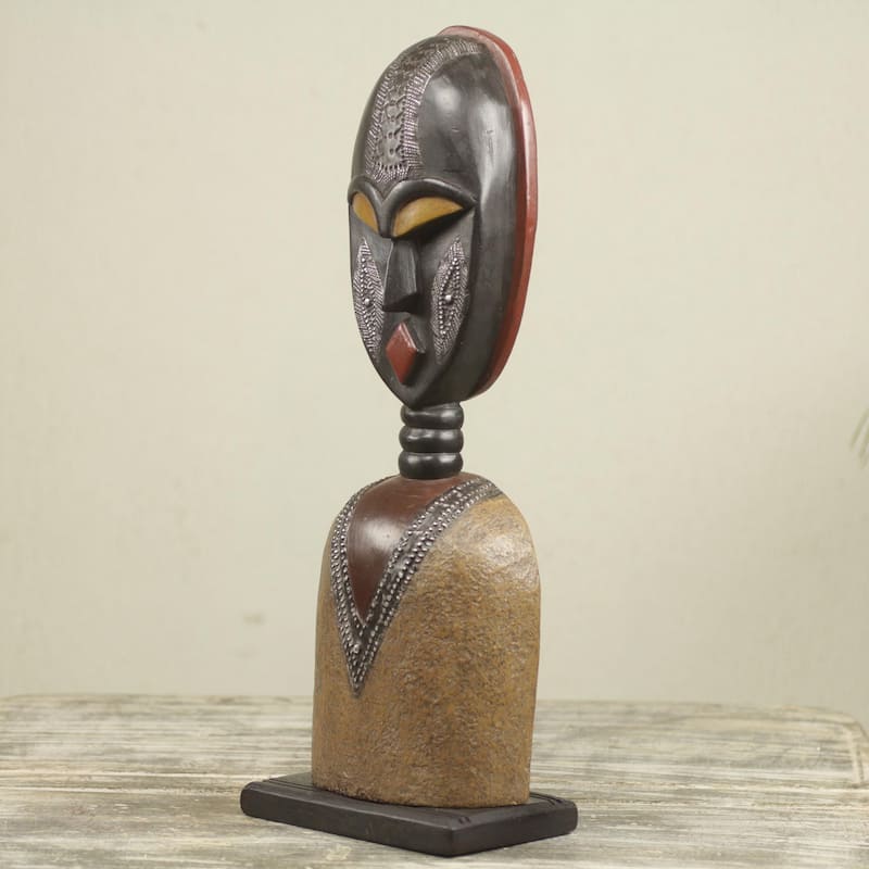 Handmade Togbe Sese Wood Sculpture (Ghana) - 18" H x 6.5" W x 4.1" D
