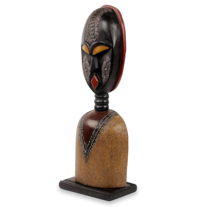 Handmade Togbe Sese Wood Sculpture (Ghana) - 18" H x 6.5" W x 4.1" D