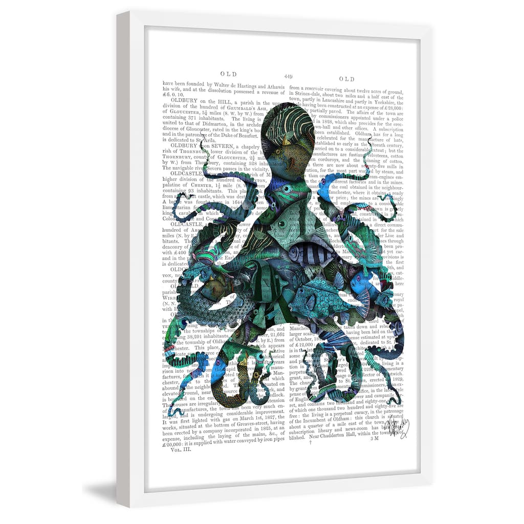 Marmont Hill - 'Fishy Blue Octopus' Framed Painting Print - Multi-Color