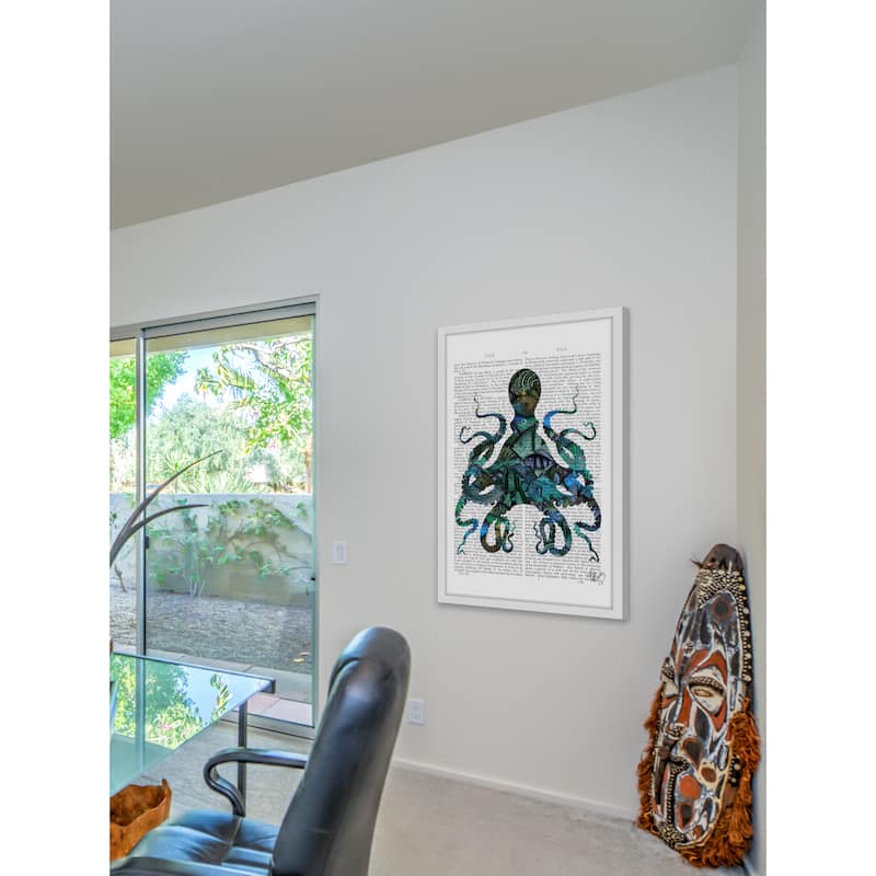 Marmont Hill - 'Fishy Blue Octopus' Framed Painting Print - Multi-Color