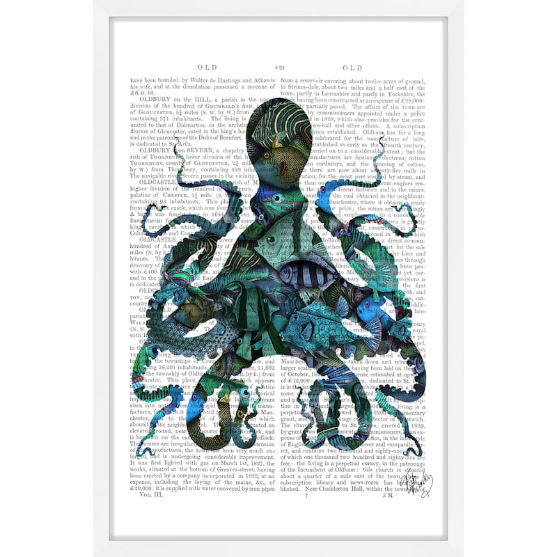 Marmont Hill - 'Fishy Blue Octopus' Framed Painting Print - Multi-Color