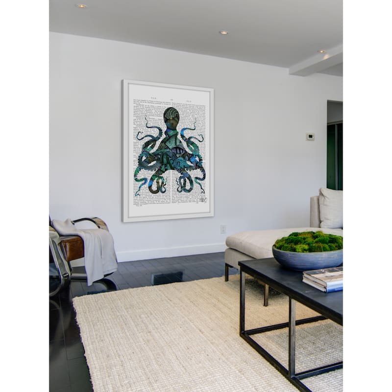 Marmont Hill - 'Fishy Blue Octopus' Framed Painting Print - Multi-Color