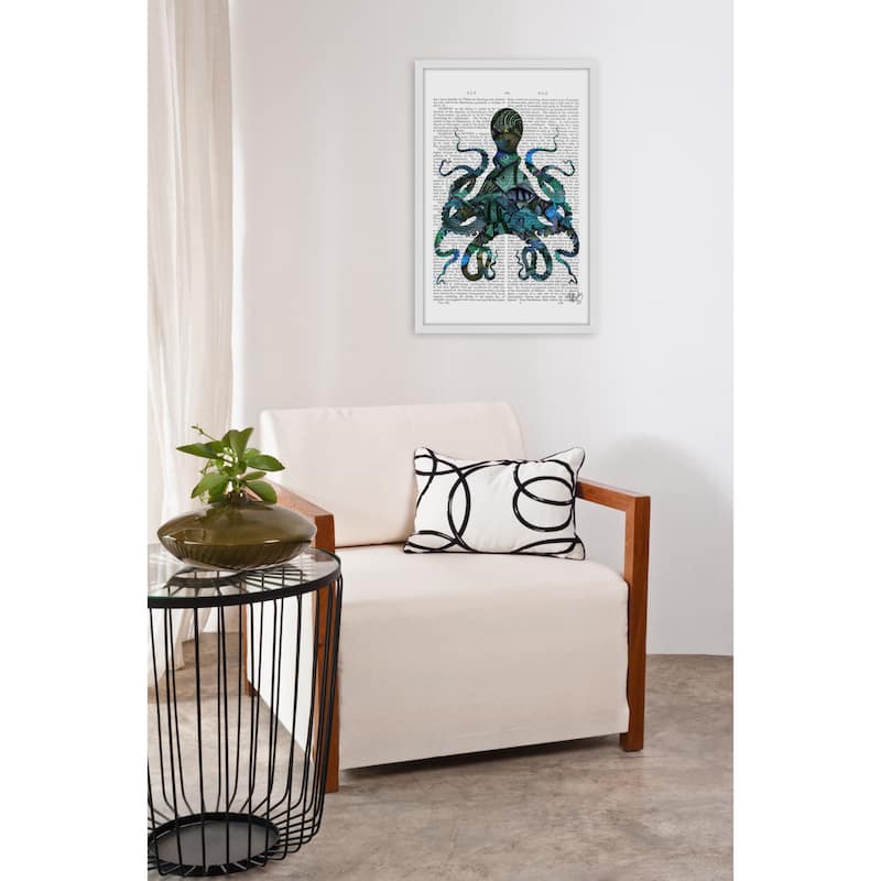 Marmont Hill - 'Fishy Blue Octopus' Framed Painting Print - Multi-Color