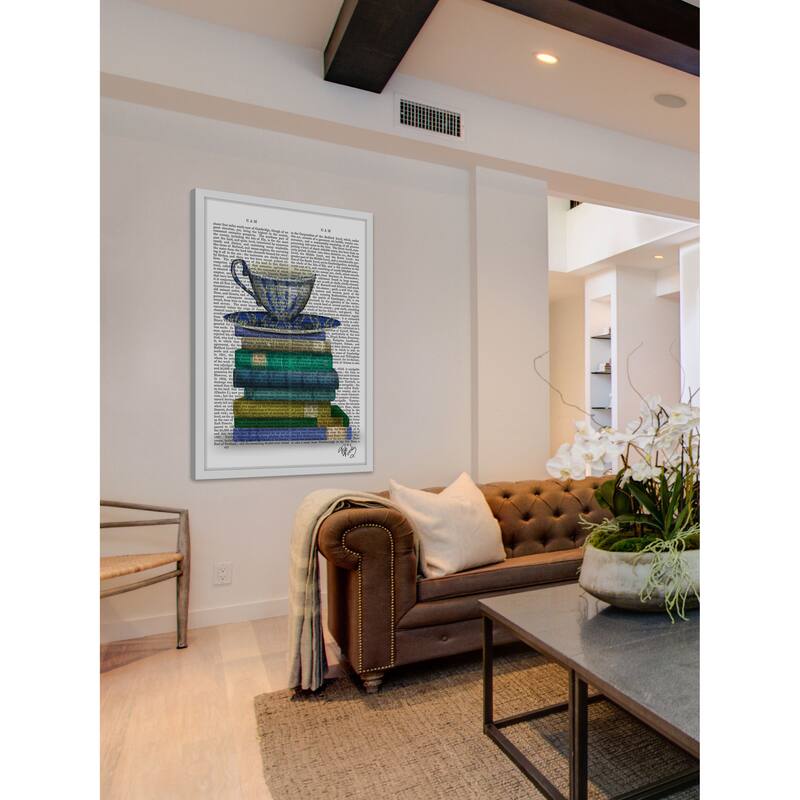 Marmont Hill - 'Teacup and Books' Framed Painting Print - Multi-Color