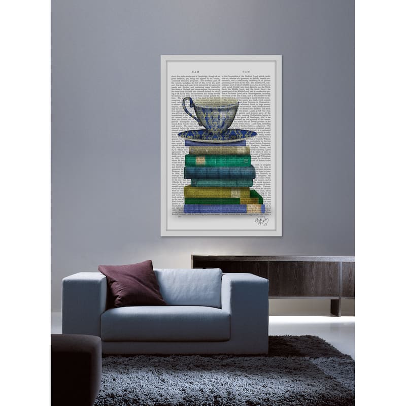 Marmont Hill - 'Teacup and Books' Framed Painting Print - Multi-Color