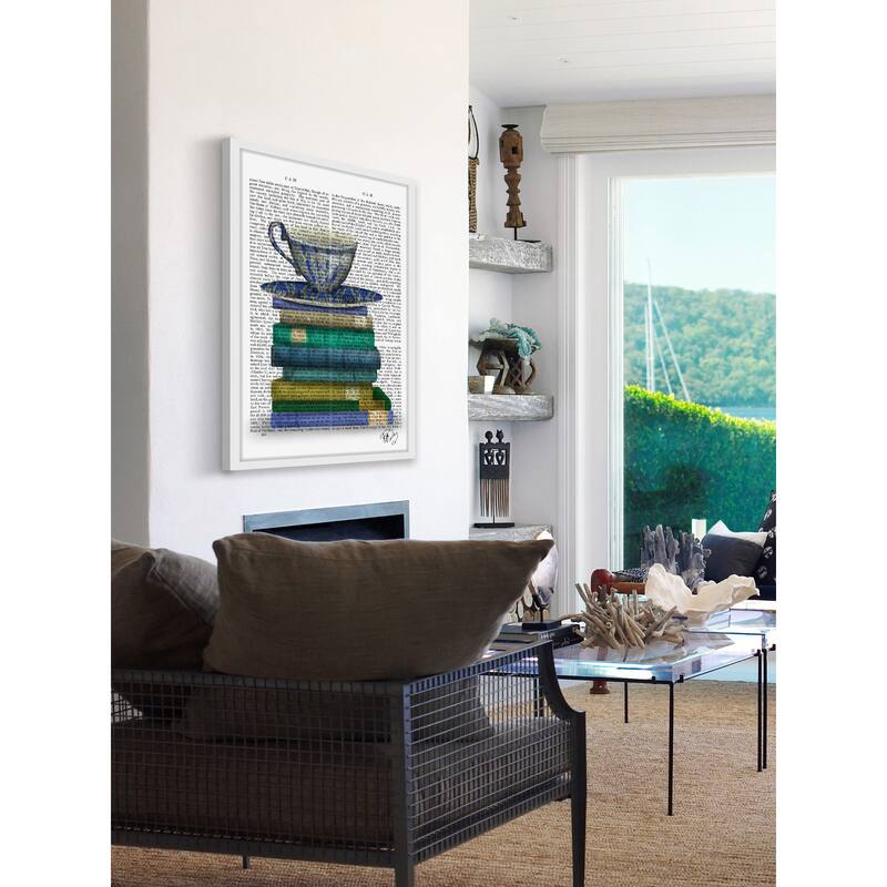 Marmont Hill - 'Teacup and Books' Framed Painting Print - Multi-Color