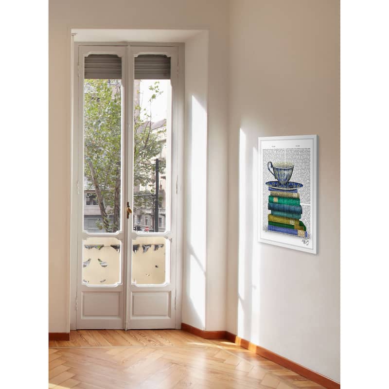 Marmont Hill - 'Teacup and Books' Framed Painting Print - Multi-Color