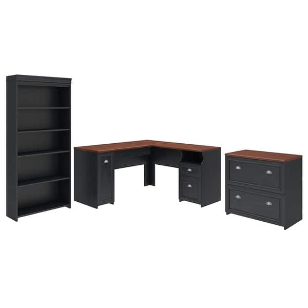 Shop Copper Grove Khashuri Black L Shaped Desk With Bookcase And