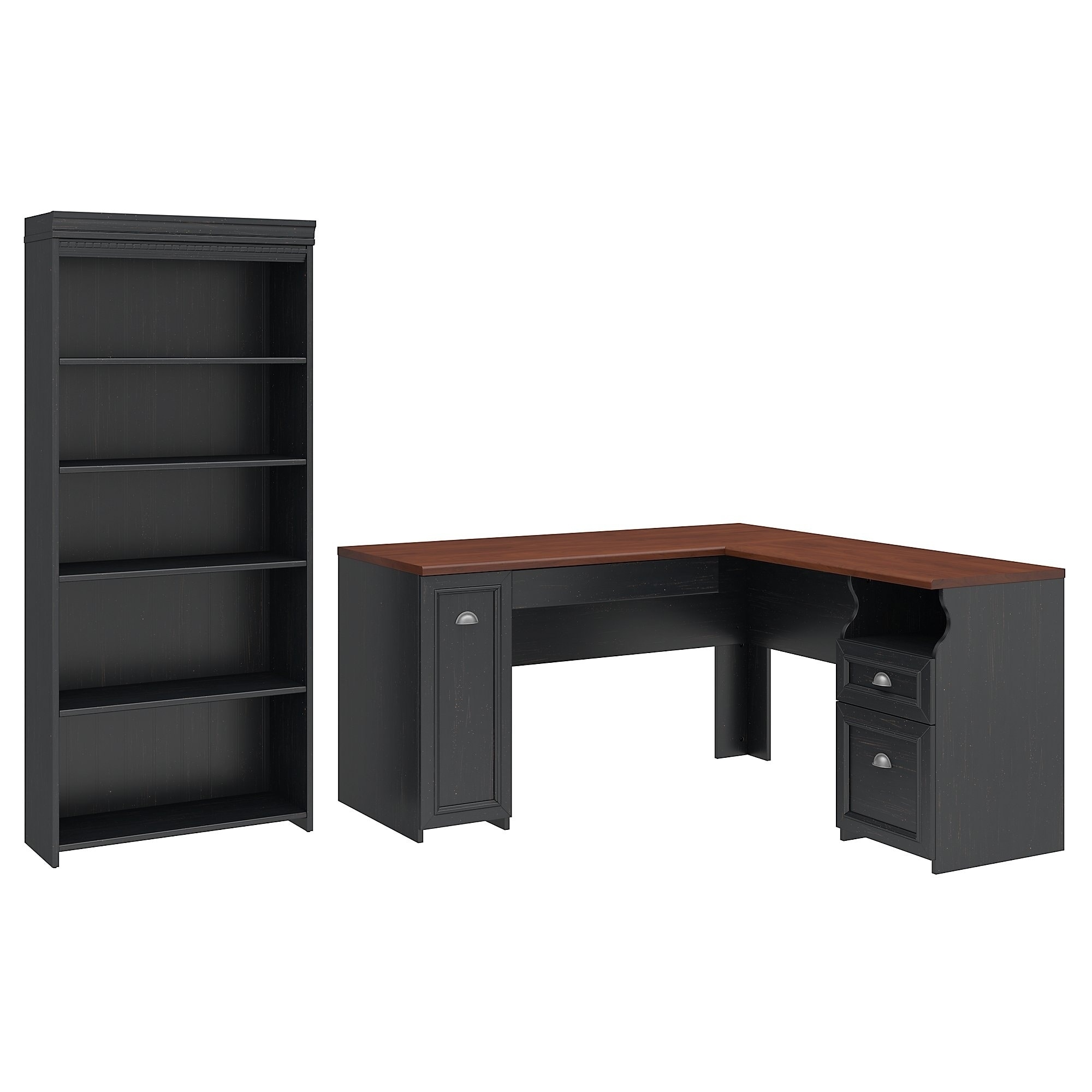 Shop Bush Furniture Fairview L Shaped Desk And 5 Shelf Bookcase In