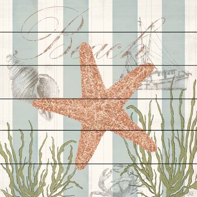 Marmont Hill - Handmade Gold Starfish Painting Print on White Wood