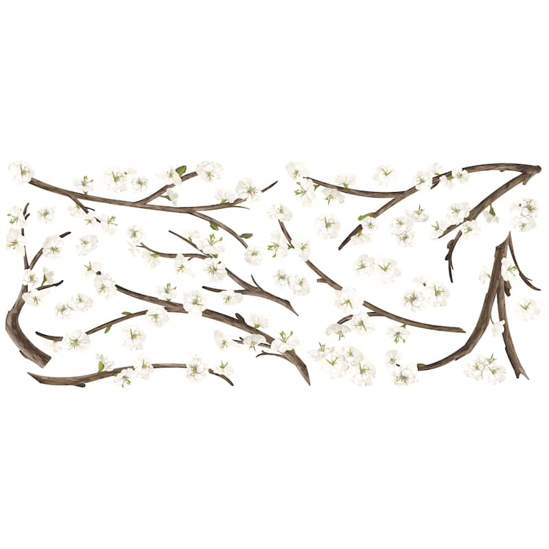 RoomMates White/Brown Blossom Branch Peel and Stick Flower-embellished Giant Wall Decal