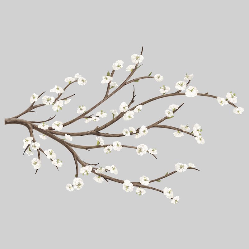 RoomMates White/Brown Blossom Branch Peel and Stick Flower-embellished Giant Wall Decal