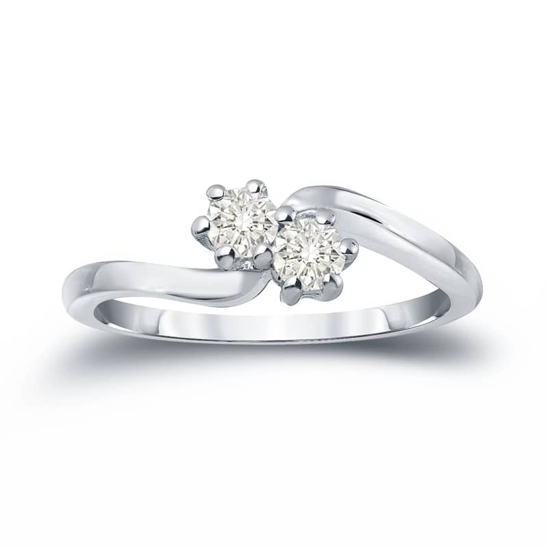 Auriya 1ctw 2-Stone Round Diamond Engagement Ring 14-karat Gold - 4 - White