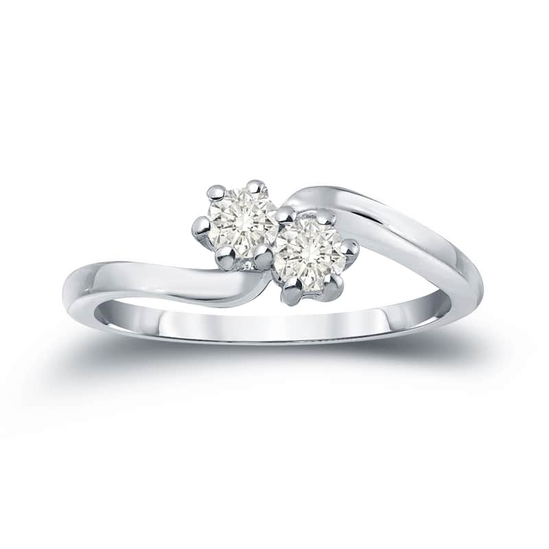 Auriya 1ctw 2-Stone Round Diamond Engagement Ring 14-karat Gold