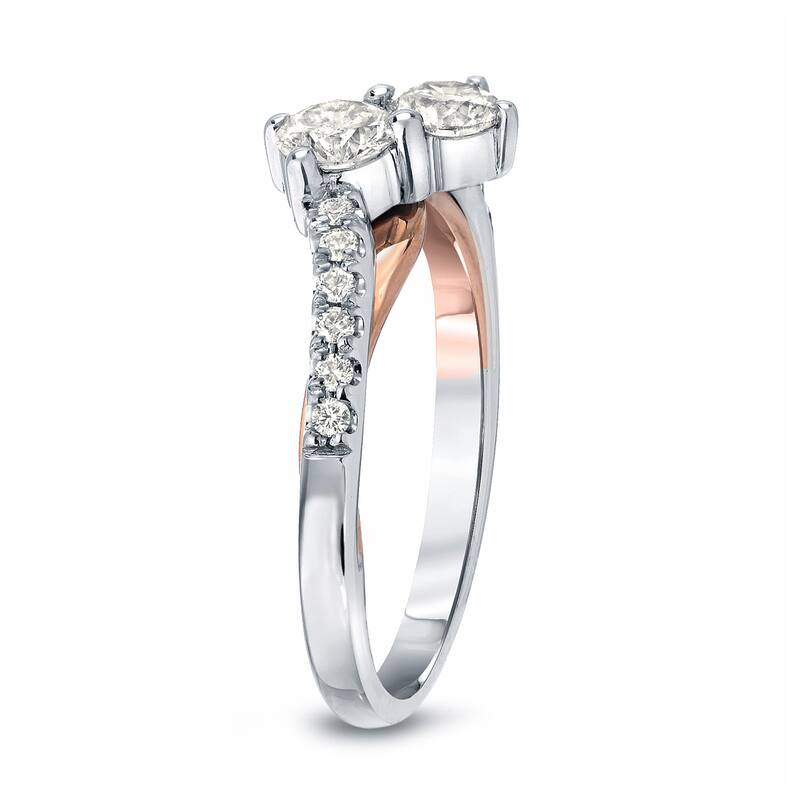 Auriya 14k Two-Tone Gold 3/4ct TDW Round 2-Stone Diamond Engagement Ring