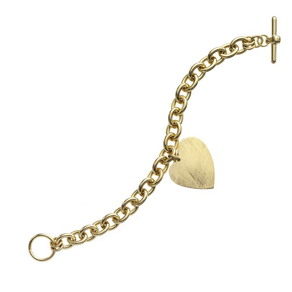 Isla Simone 18 Karat Gold Electro Plated Round Link Bracelet Isla Simone 18 Karat Gold Electro Plated Round Link Bracelet With Hanging Heart Charm