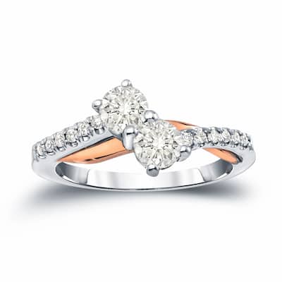 Auriya 14k Two-Tone Gold 1ct TDW Round 2-Stone Diamond Engagement Ring