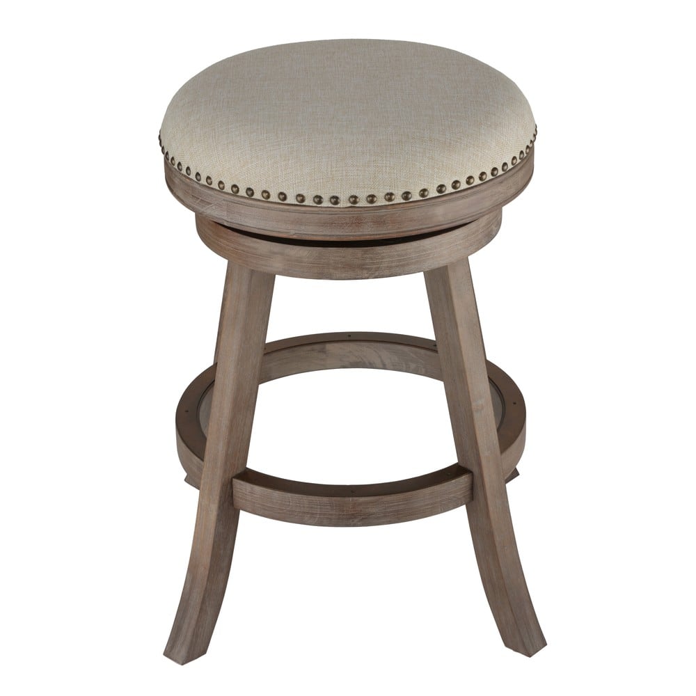 The Gray Barn McNiven Fabric and Driftwood Backless Swivel Counter Stool