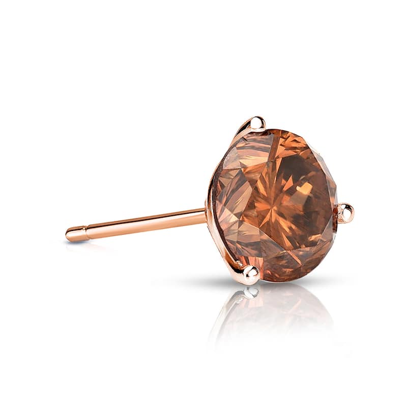 Auriya 14k Gold 1/3ct TDW Round SINGLE (1) Brown Diamond Stud Earring