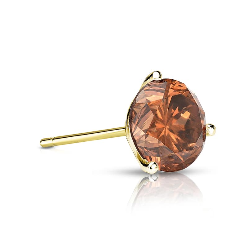 Auriya 14k Gold 1/3ct TDW Round SINGLE (1) Brown Diamond Stud Earring