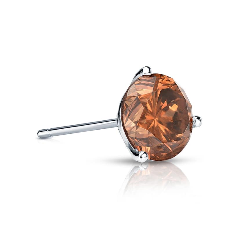 Auriya 14k Gold 1/3ct TDW Round SINGLE (1) Brown Diamond Stud Earring