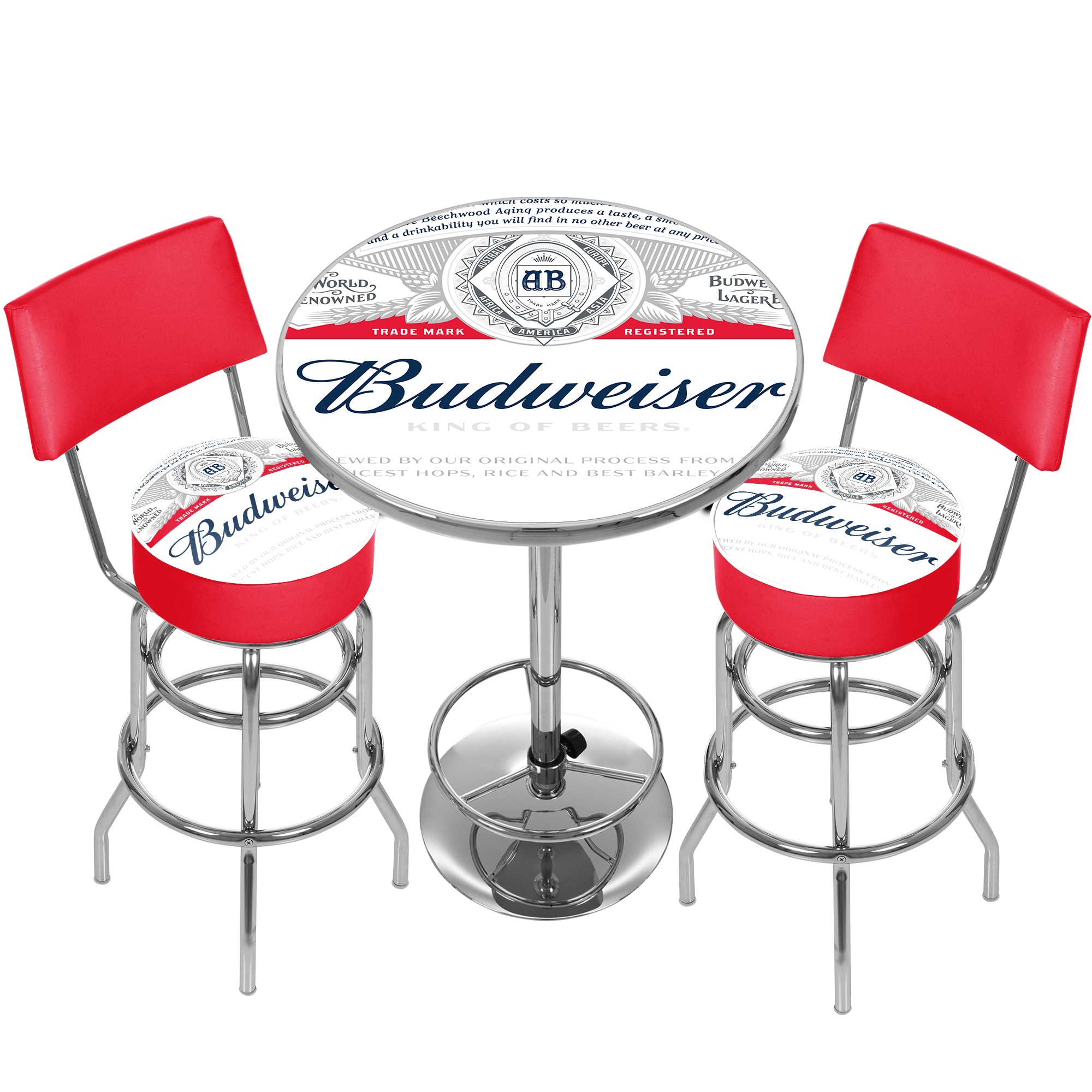Budweiser Label Game Room Combo - 2 Stools w/Back \u0026 Table - 41\, image size:2000x2000