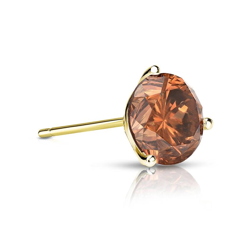 Auriya 1/2ctw 3-Prong Martini Round Brown Diamond SINGLE (1) Stud Earring 14k Gold