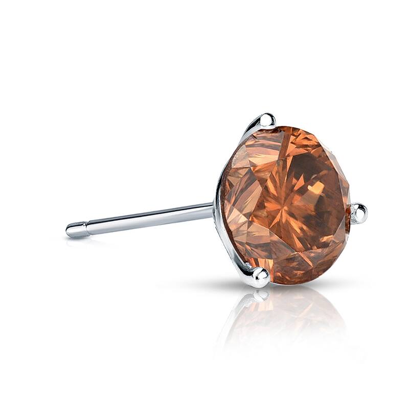 Auriya 1/2ctw 3-Prong Martini Round Brown Diamond SINGLE (1) Stud Earring 14k Gold