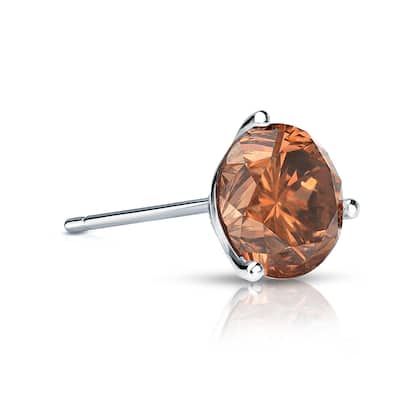Auriya 1/2ctw 3-Prong Martini Round Brown Diamond SINGLE (1) Stud Earring 14k Gold