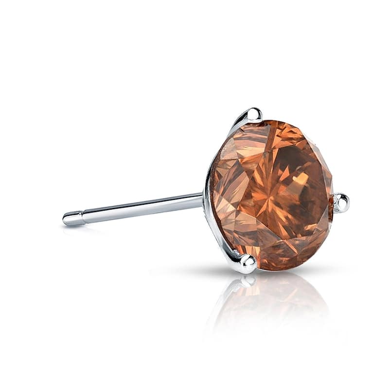Auriya 1/2ctw 3-Prong Martini Round Brown Diamond SINGLE (1) Stud Earring 14k Gold - White