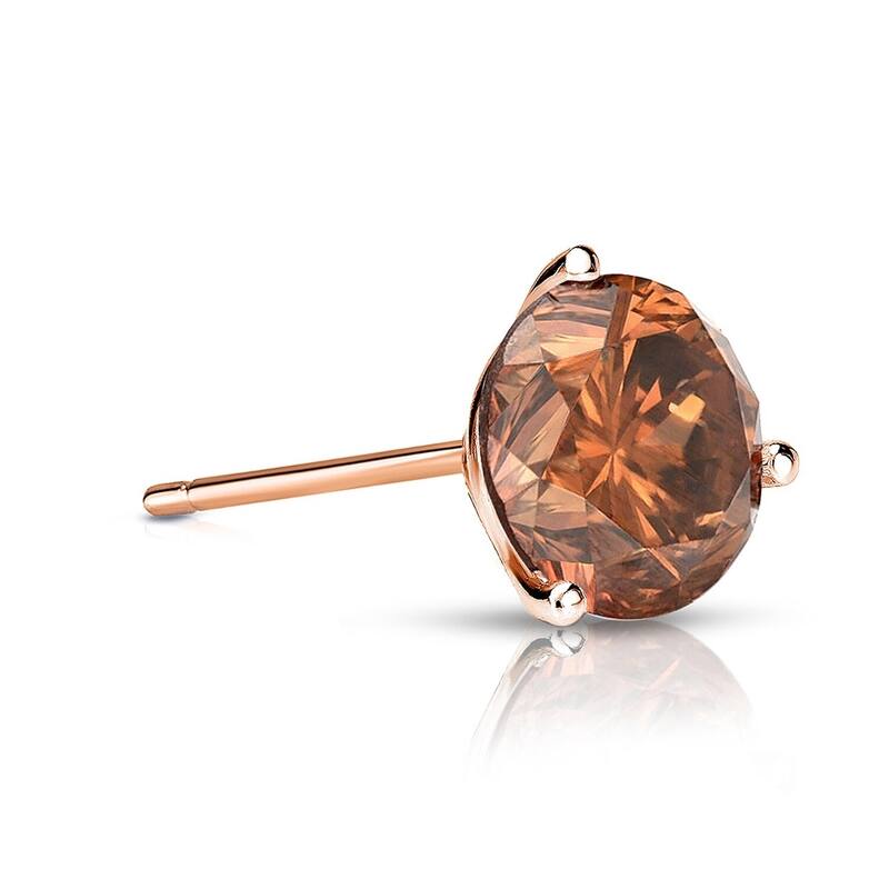 Auriya 1/2ctw 3-Prong Martini Round Brown Diamond SINGLE (1) Stud Earring 14k Gold - Rose