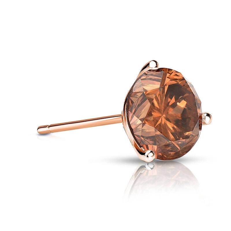Auriya 14k Gold 3/4ct TDW Round SINGLE (1) Brown Diamond Stud Earring